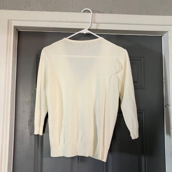 3/4 Sleeve Cream Cardigan with Butterfly Sequin Design - fits like women's S - Picture 3 of 3